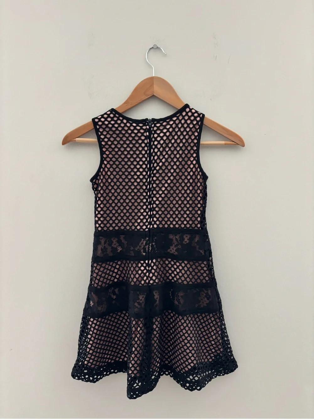 The Children's Place Black Lace Mesh Party Dress Girls Size 8 Pink Lined Dress